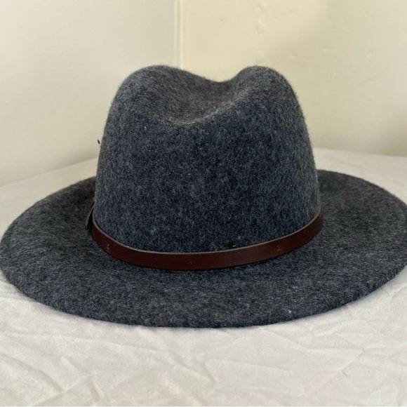 Vintage Italian Wool Fedora Hat Size 56 Gray Felt Wide Brim Leather Band Italy - Picture 6 of 6